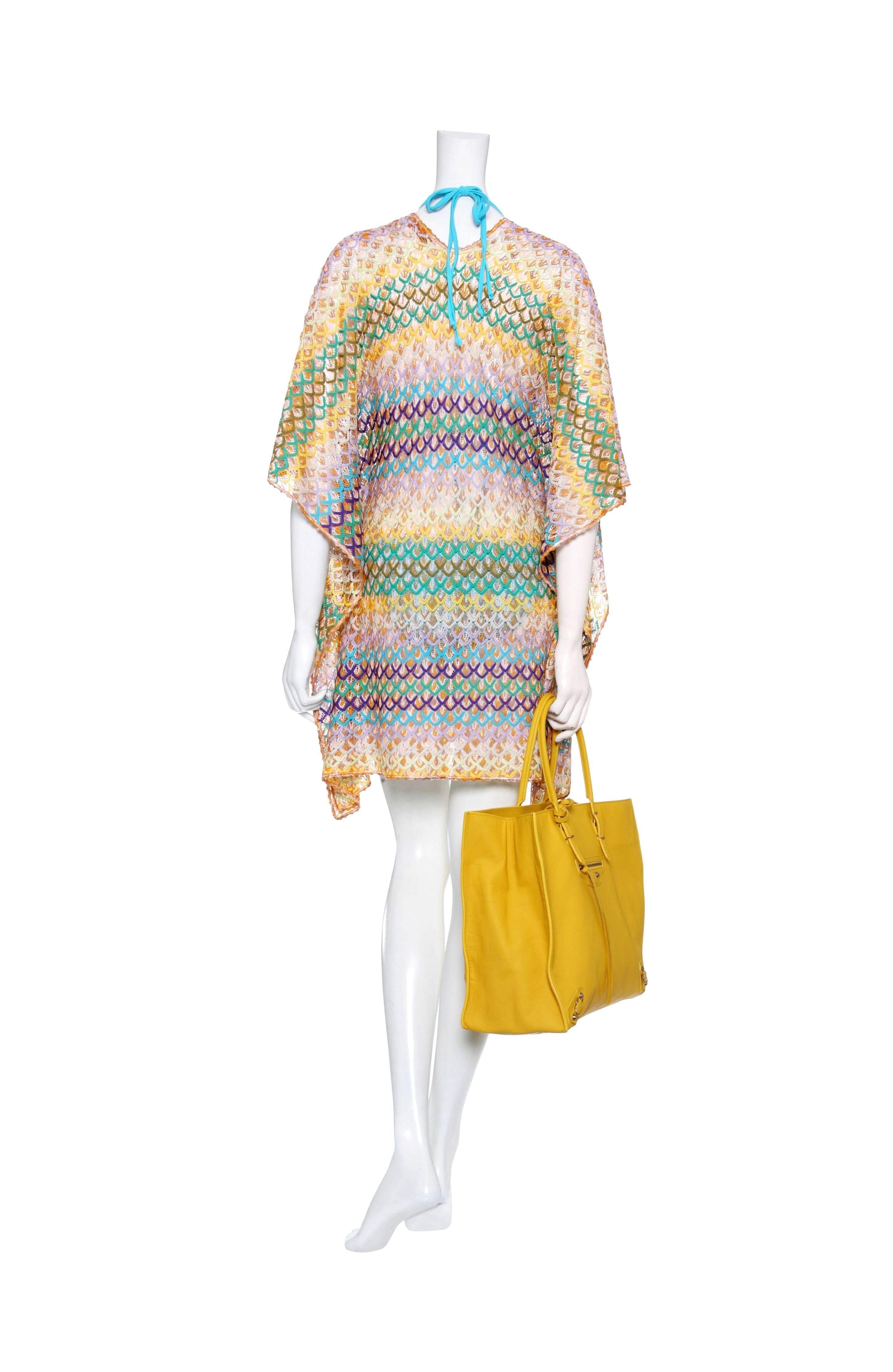Beige NEW Missoni Multicolor Crochet Knit Kaftan Tunic Cover Up Dress