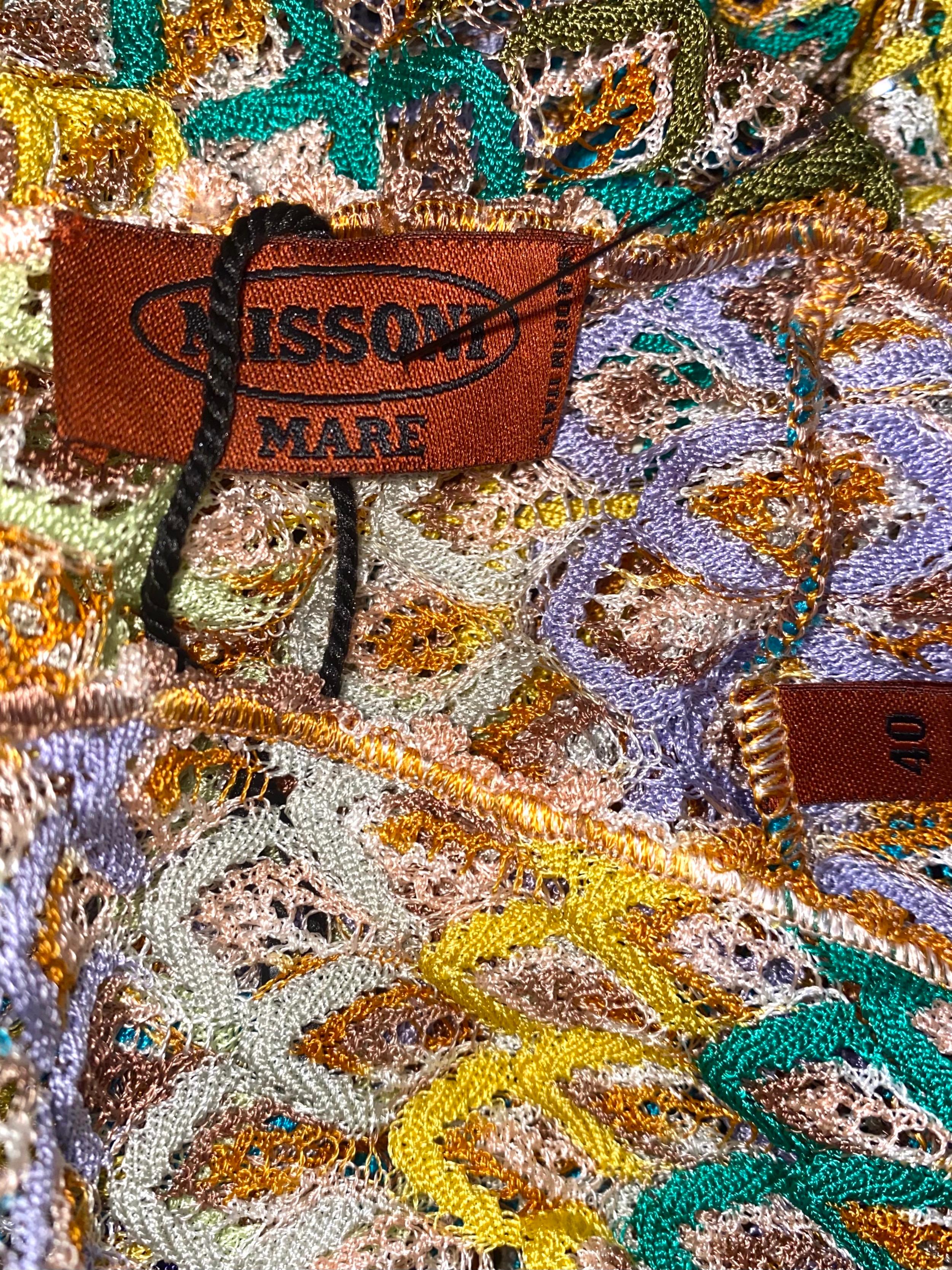 Beige NEW Missoni Multicolor Crochet Knit Kaftan Tunic Cover Up Dress 40