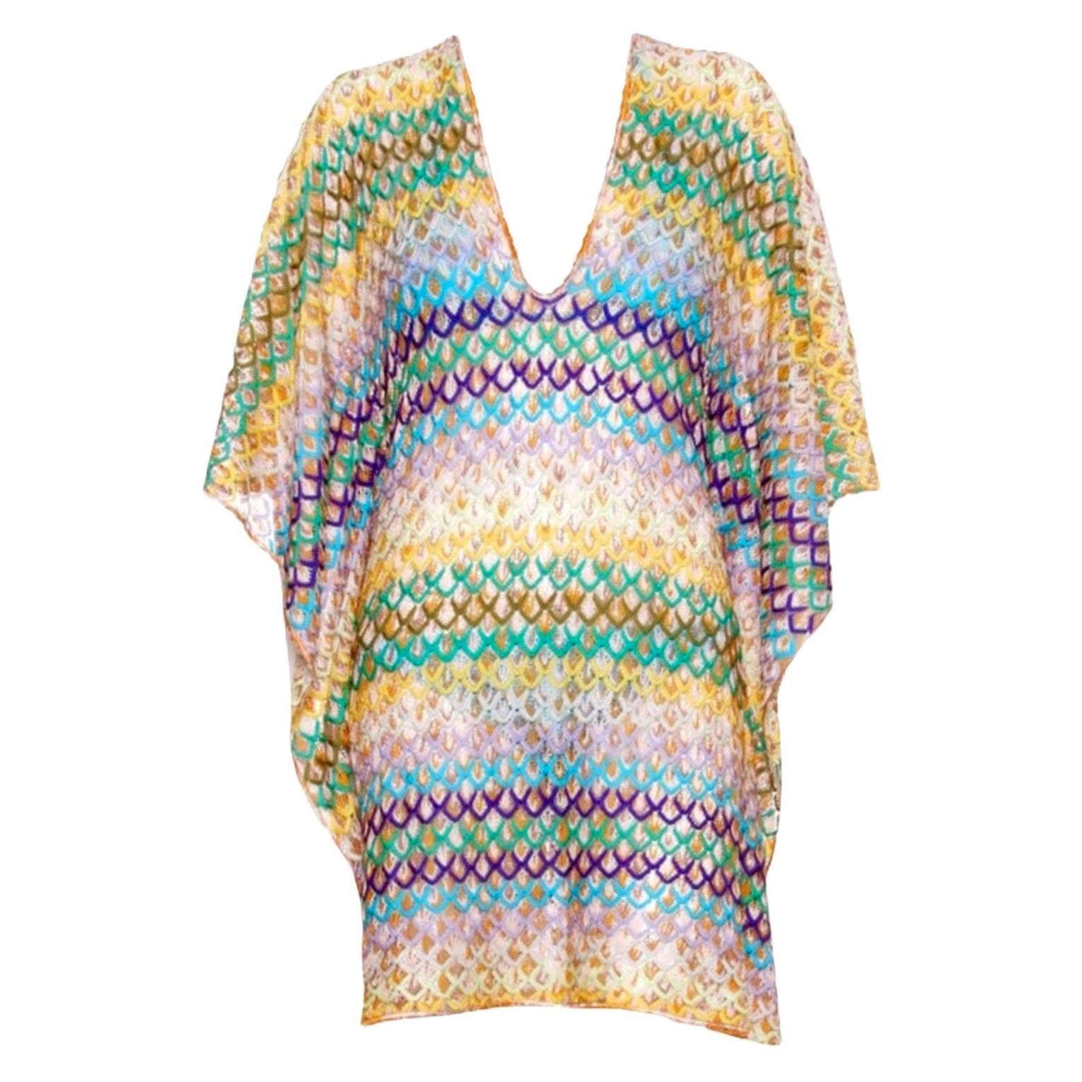 NEW Missoni Multicolor Crochet Knit Kaftan Tunic Cover Up Dress 40