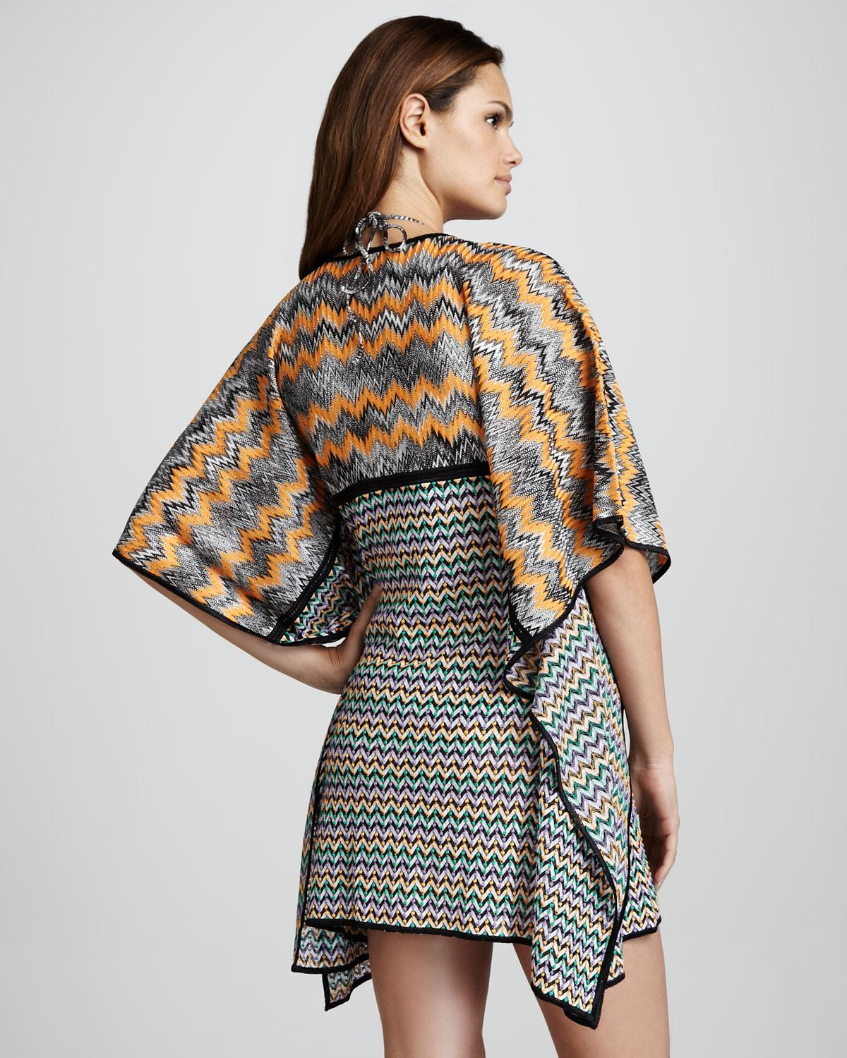 NUOVO Missoni Multicolor Crochet Knit Kaftan Tunic Cover Up Mini Dress 38 in vendita 2