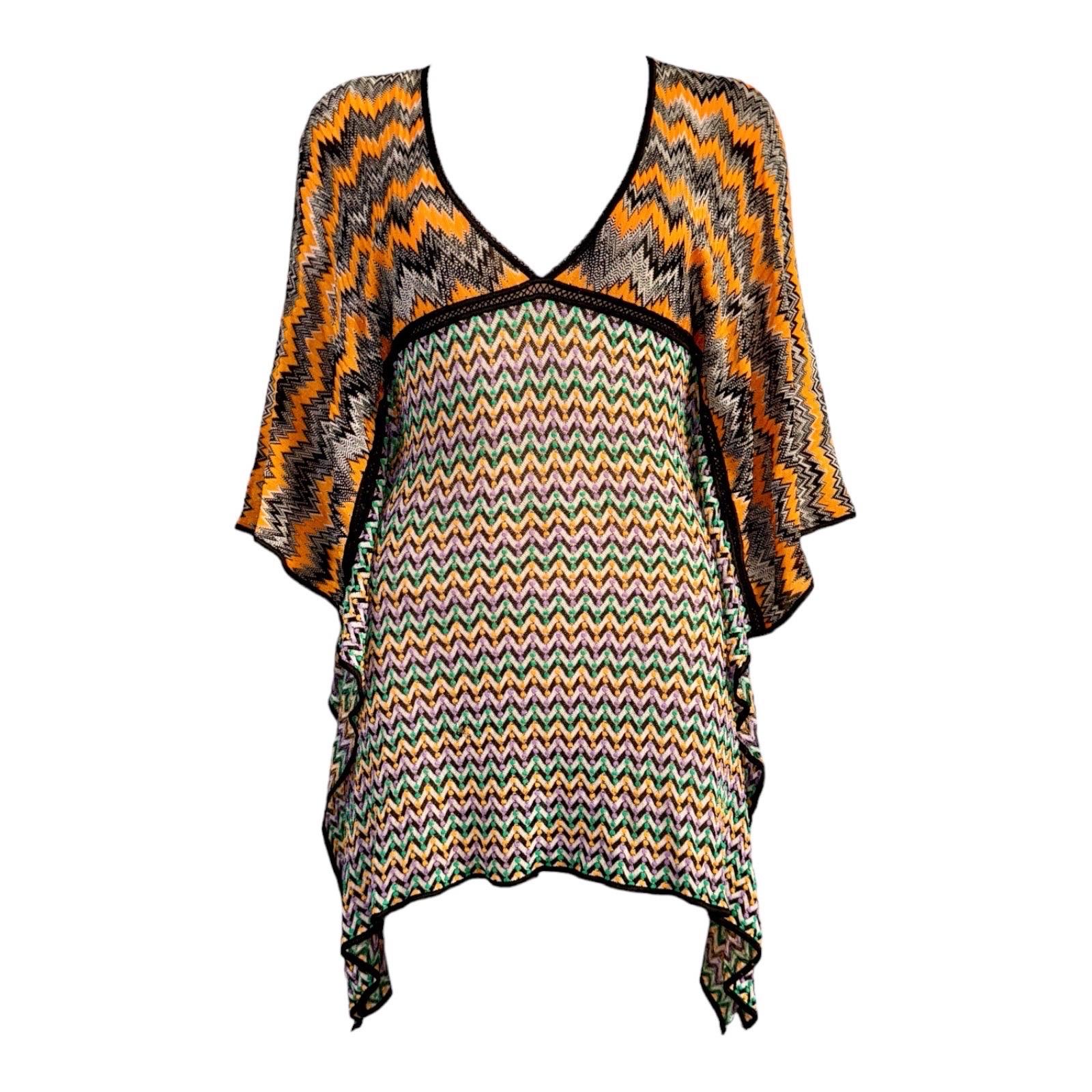 Missoni, mini robe caftan en maille crochetée multicolore, 38 en vente