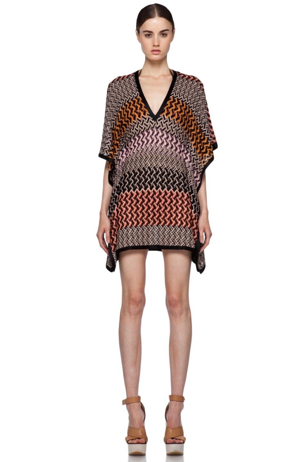 Black NEW Missoni Multicolor Crochet Knit Kaftan Tunic Cover Up Mini Dress 40 For Sale