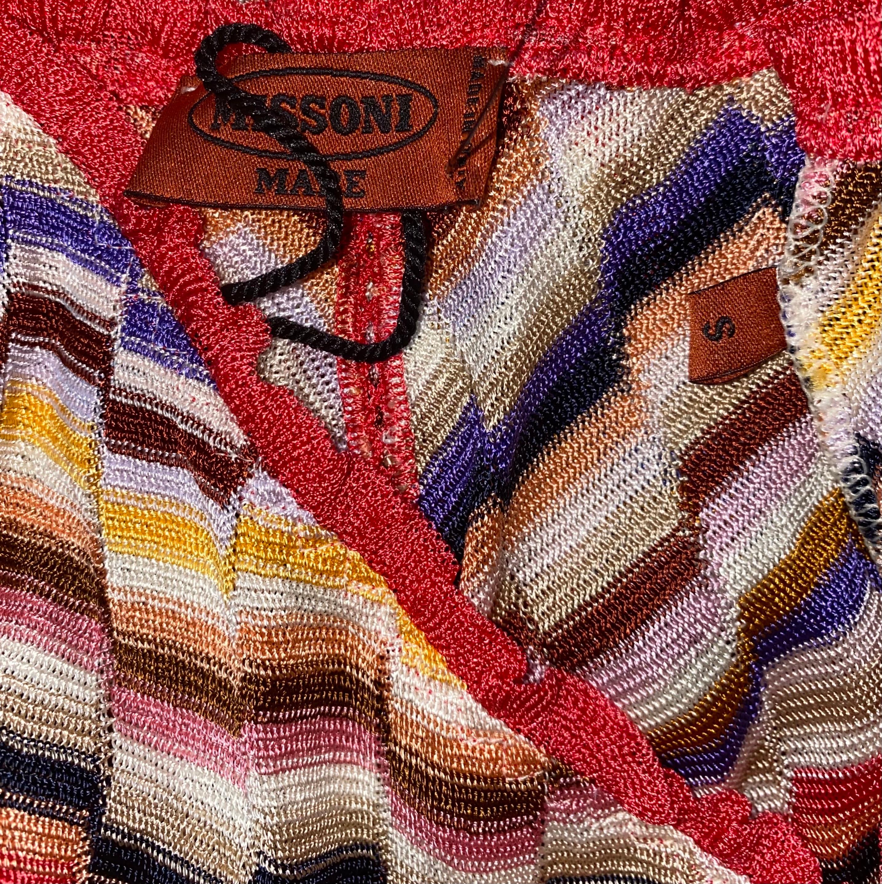 Women's NEW Missoni Multicolor Crochet Knit Kaftan Tunic Cover Up Mini Dress S