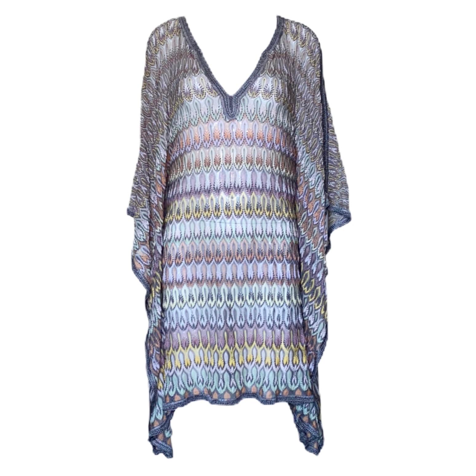 Gray NEW Missoni Multicolor Crochet Knit Kaftan Tunic Dress