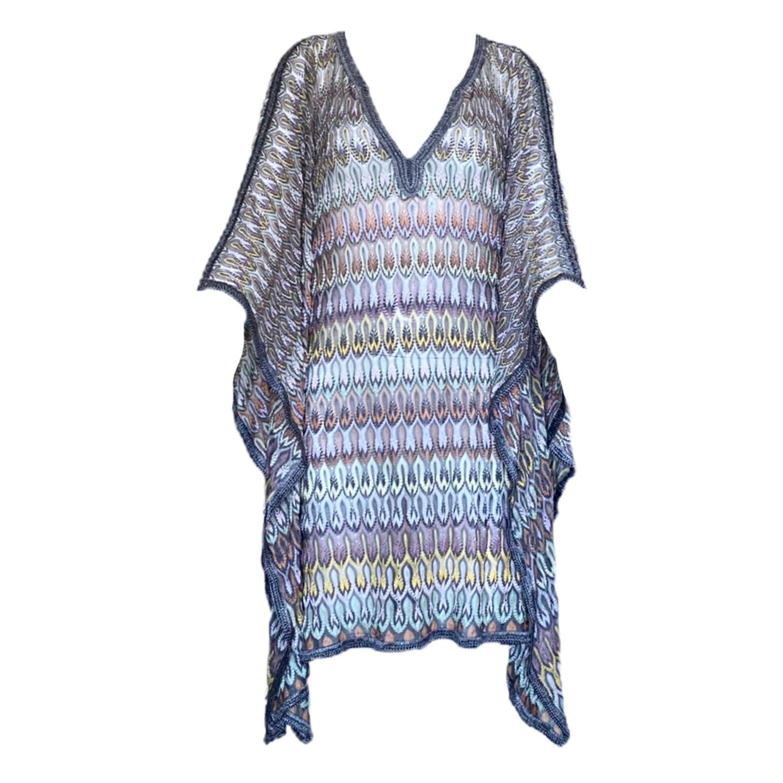 Women's NEW Missoni Multicolor Crochet Knit Kaftan Tunic Dress