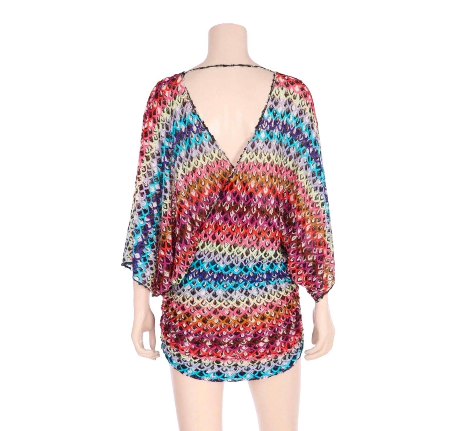NEW Missoni Multicolor Crochet Knit Mini Kaftan Tunic Dress Cover Up 40 For Sale 1