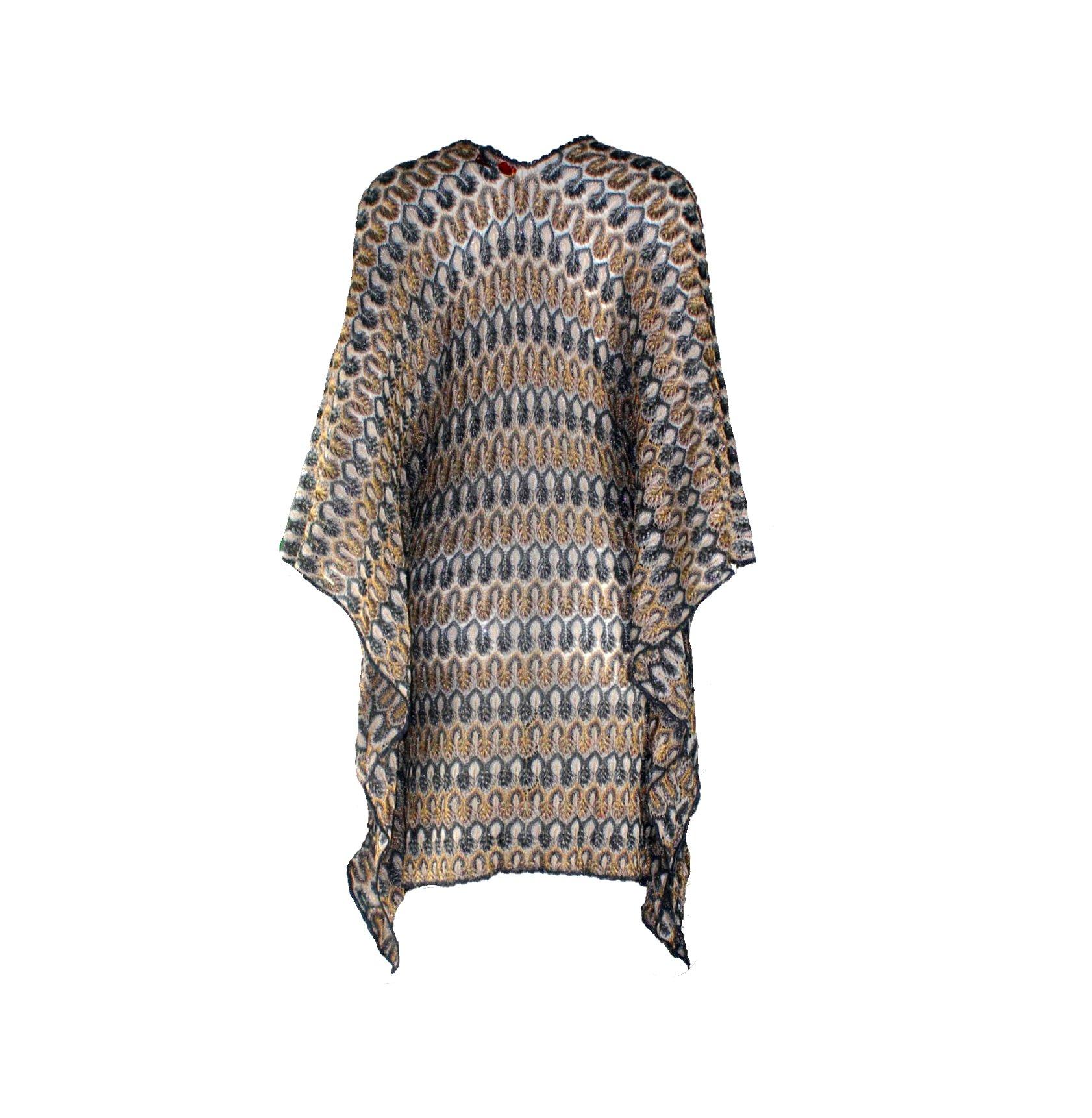 Gray NEW Missoni Multicolor Gold Metallic Lurex Crochet Knit Kaftan Tunic Top Dress