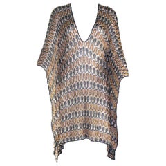 NEW Missoni Multicolor Gold Metallic Lurex Crochet Knit Kaftan Tunic Dress 44