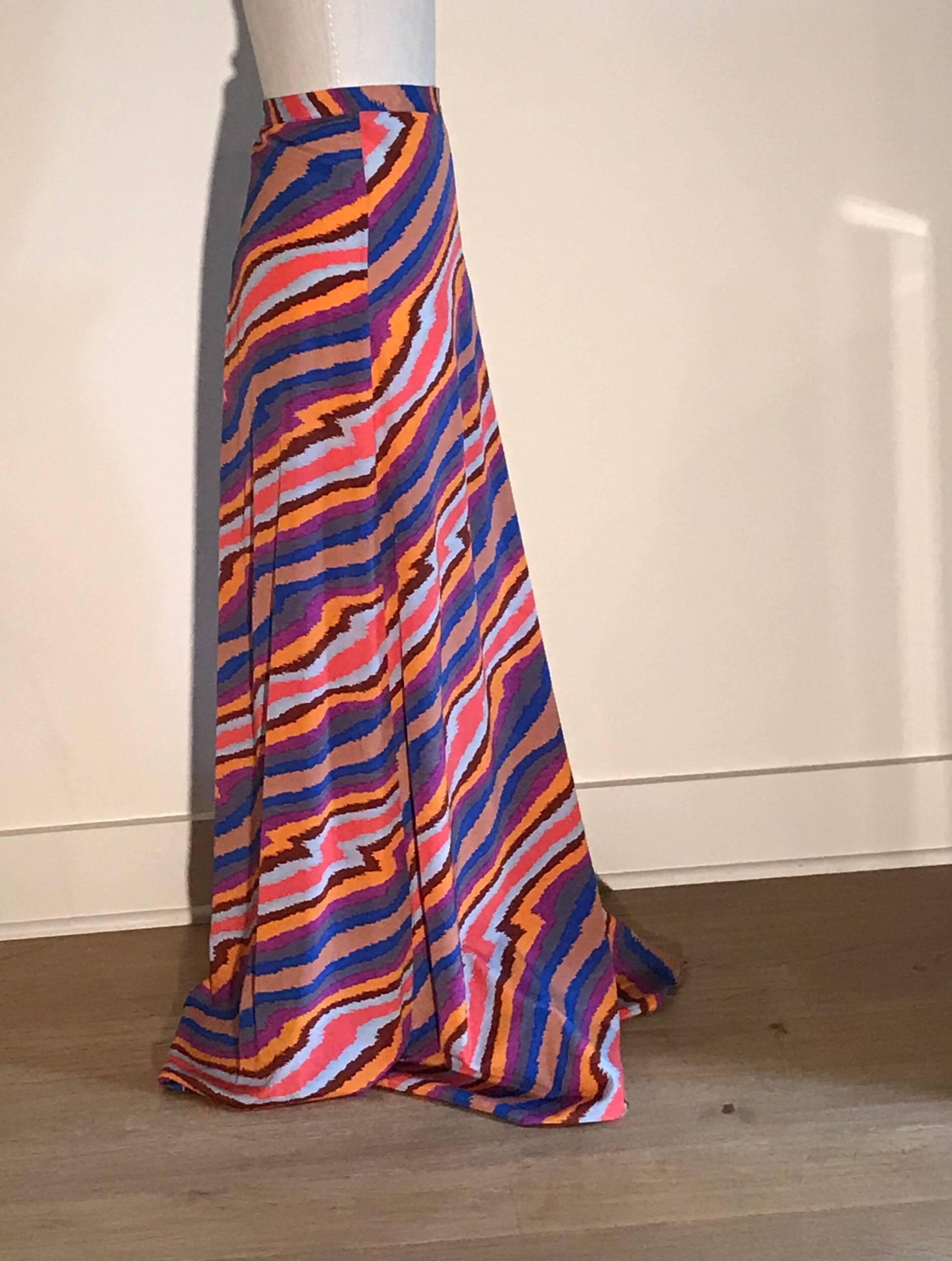 Marron Missoni - Jupe longue en soie légère multicolore à rayures abstraites et à rayures, état neuf en vente
