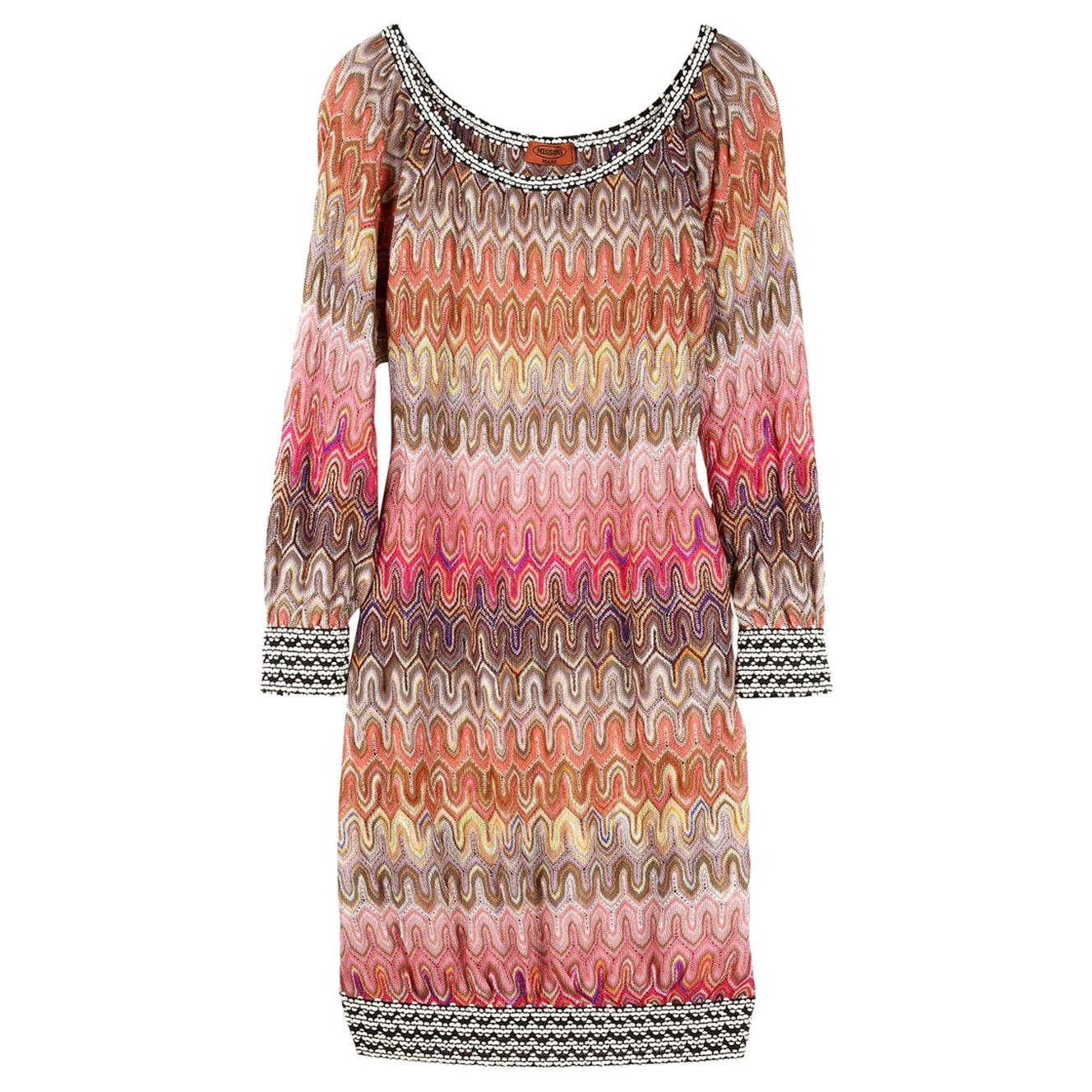 NEW Missoni Multicolor Pinks Signature Chevron Crochet Knit Dress 40