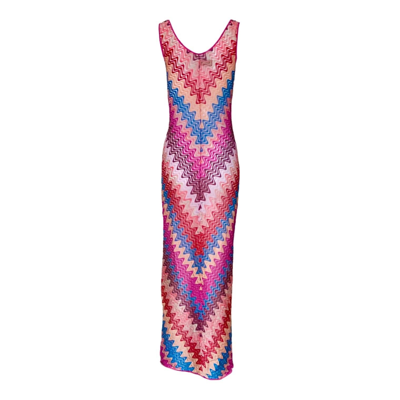 Missoni multicoloured maxi dress in the label’s historic zigzag knit. Look to Missoni for vibrant and feminine pieces such as this amazing maxi dress. Made in Italy, it's shaped with a slim-fitting shape that features a flattering V-neckline and