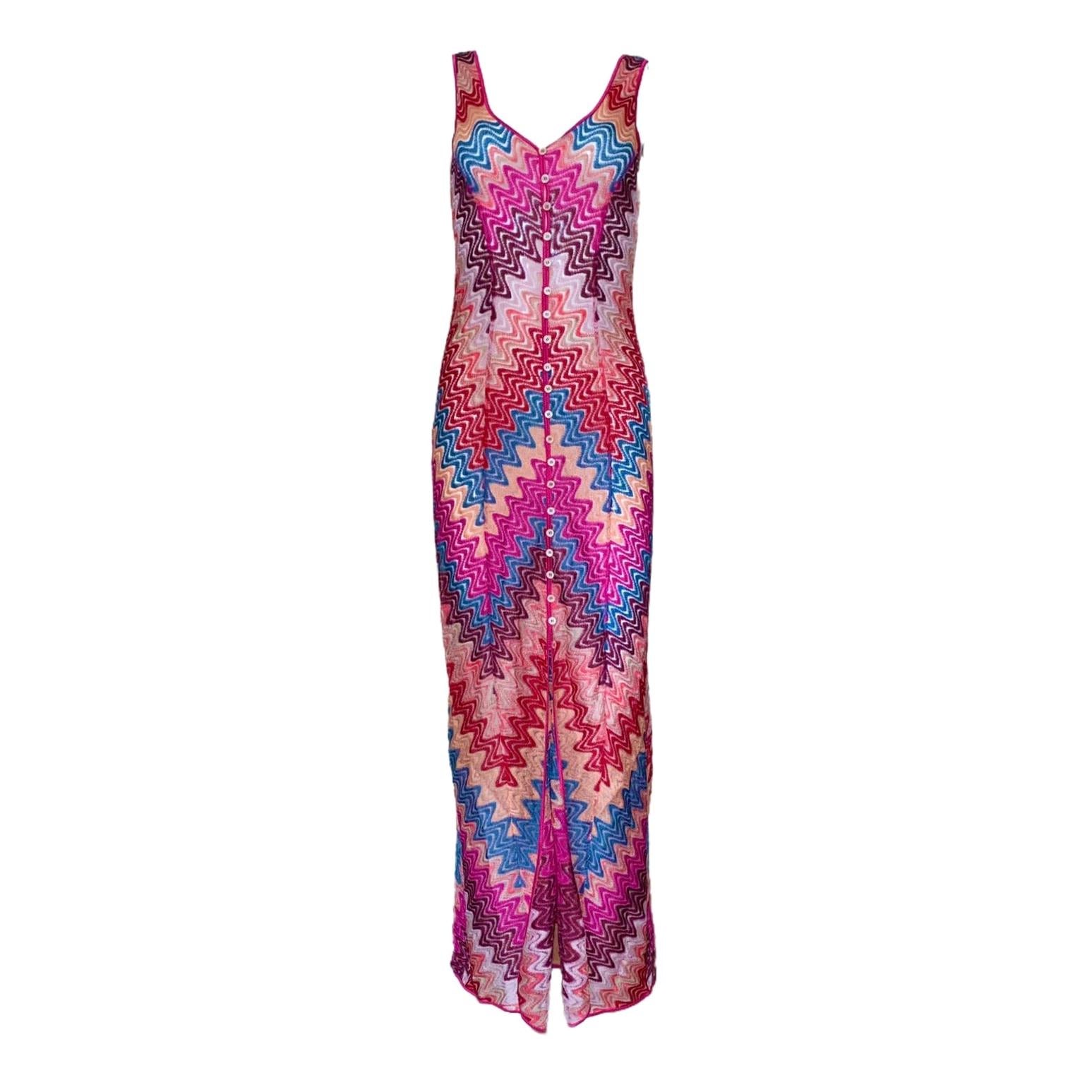 NEW Missoni Multicolor Semi Sheer Fitted Maxi Dress Gown 40