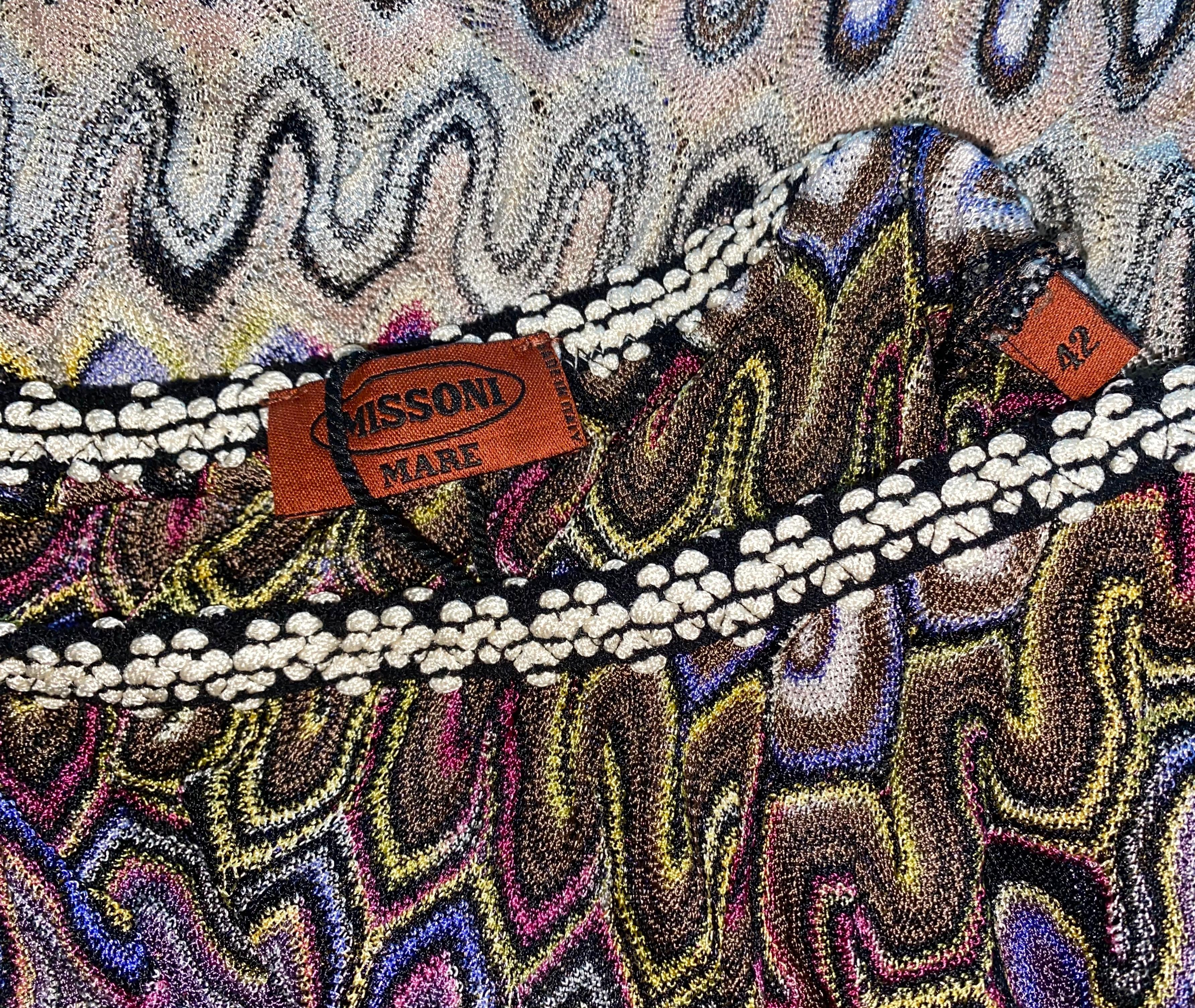 Gray NEW Missoni Multicolor Signature Chevron Crochet Knit Dress 42 For Sale
