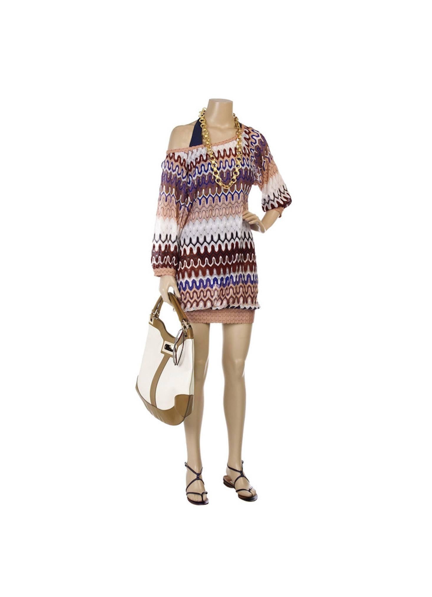 Brown NEW Missoni Multicolor Signature Chevron Crochet Knit Dress 40 For Sale