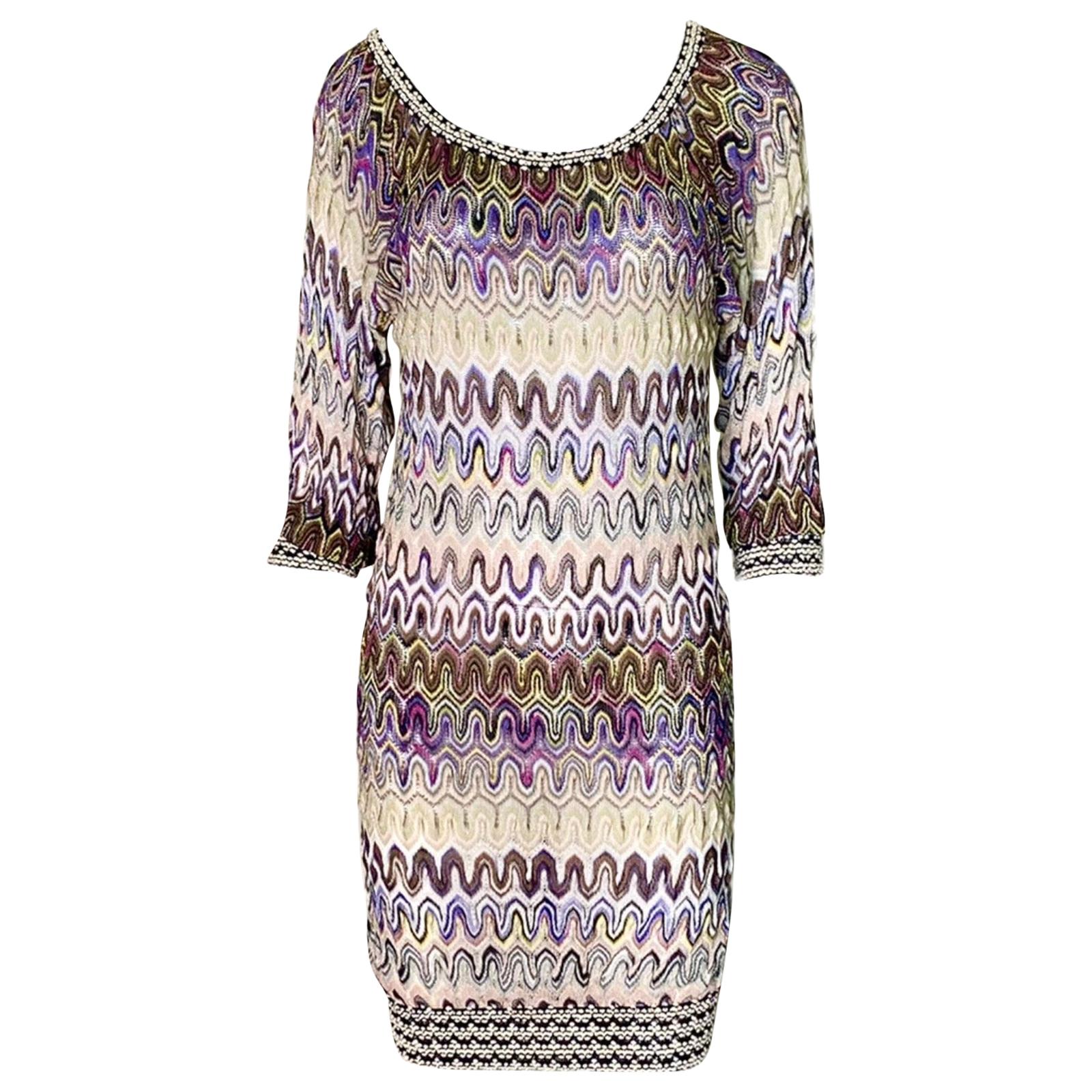 NEW Missoni Multicolor Signature Chevron Crochet Knit Dress 42