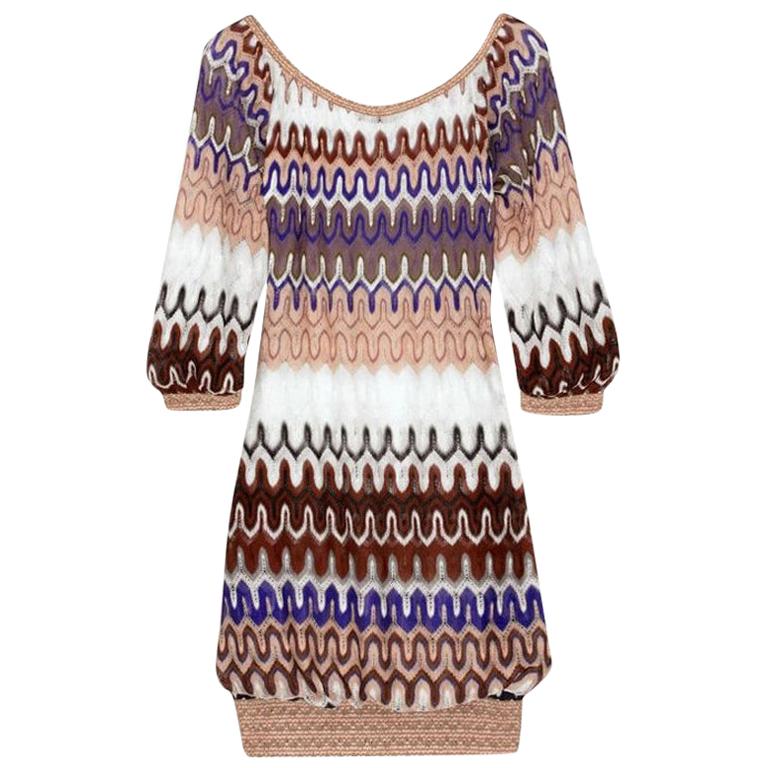 NEW Missoni Multicolor Signature Chevron Crochet Knit Dress 40 For Sale