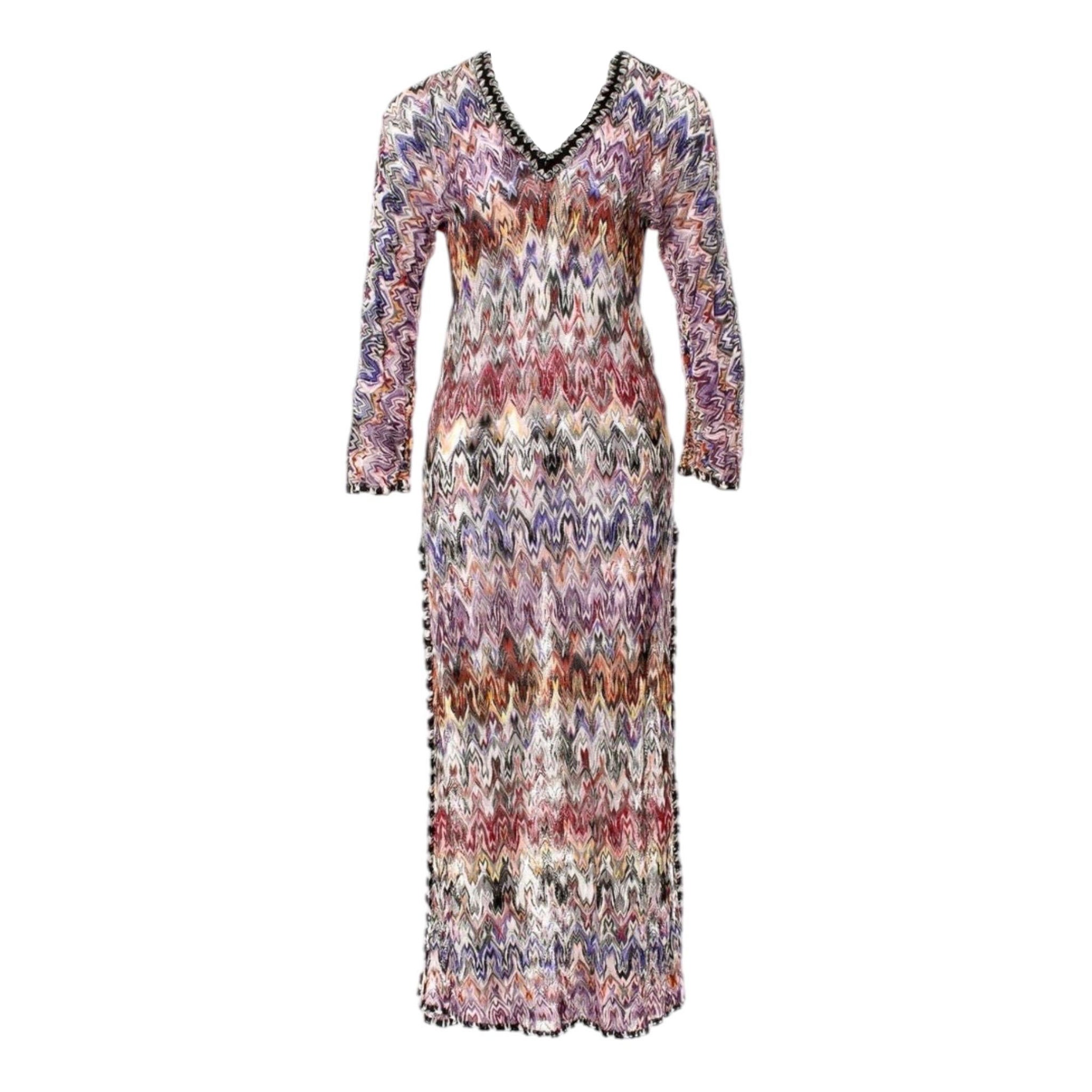 NEW Missoni Multicolor Signature Crochet Knit Kaftan Style Maxi Dress Gown 38
