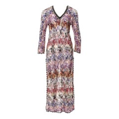 NEW Missoni Multicolor Signature Crochet Knit Kaftan Style Maxi Dress Gown 38