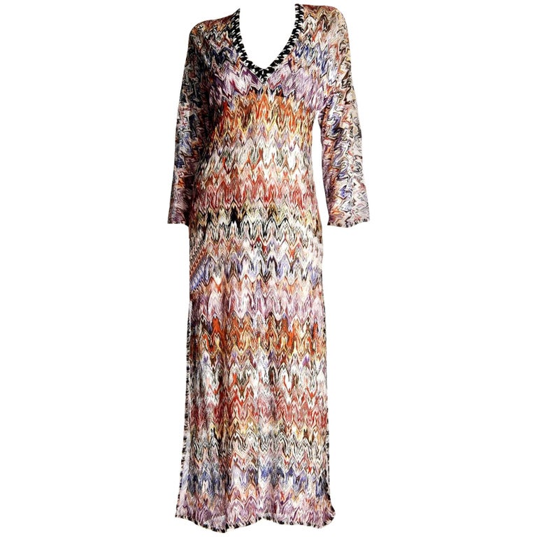 NEW Missoni Multicolor Signature Crochet Knit Kaftan Style Maxi Dress