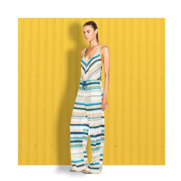 NEW Missoni Multicolor Signature Crochet Knit Wide Leg Jumpsuit Overall Playsuit For Sale at