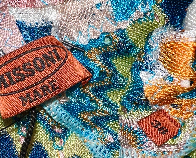 NEW Missoni Multicolor Signature Crochet Knit Wide Leg Jumpsuit Overall Playsuit For Sale at