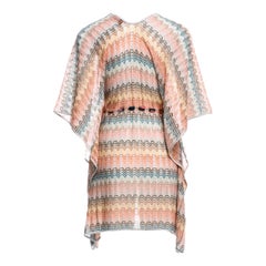 NEW Missoni Multicolor Silver Metallic Lurex Crochet Knit Kaftan Tunic Dress S
