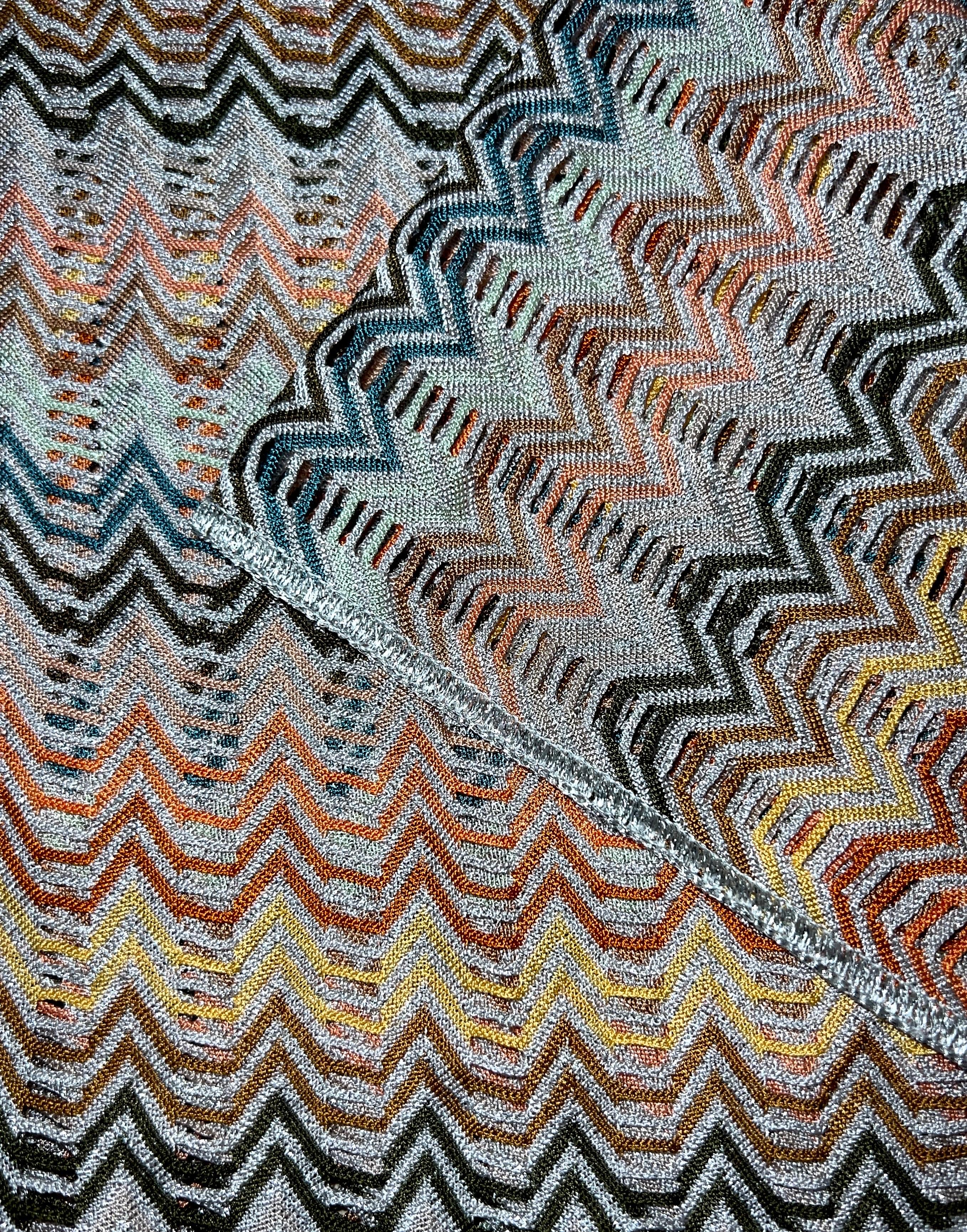 NEW Missoni Multicolor Silver Metallic Lurex Crochet Knit Kaftan Tunic Dress S For Sale 1