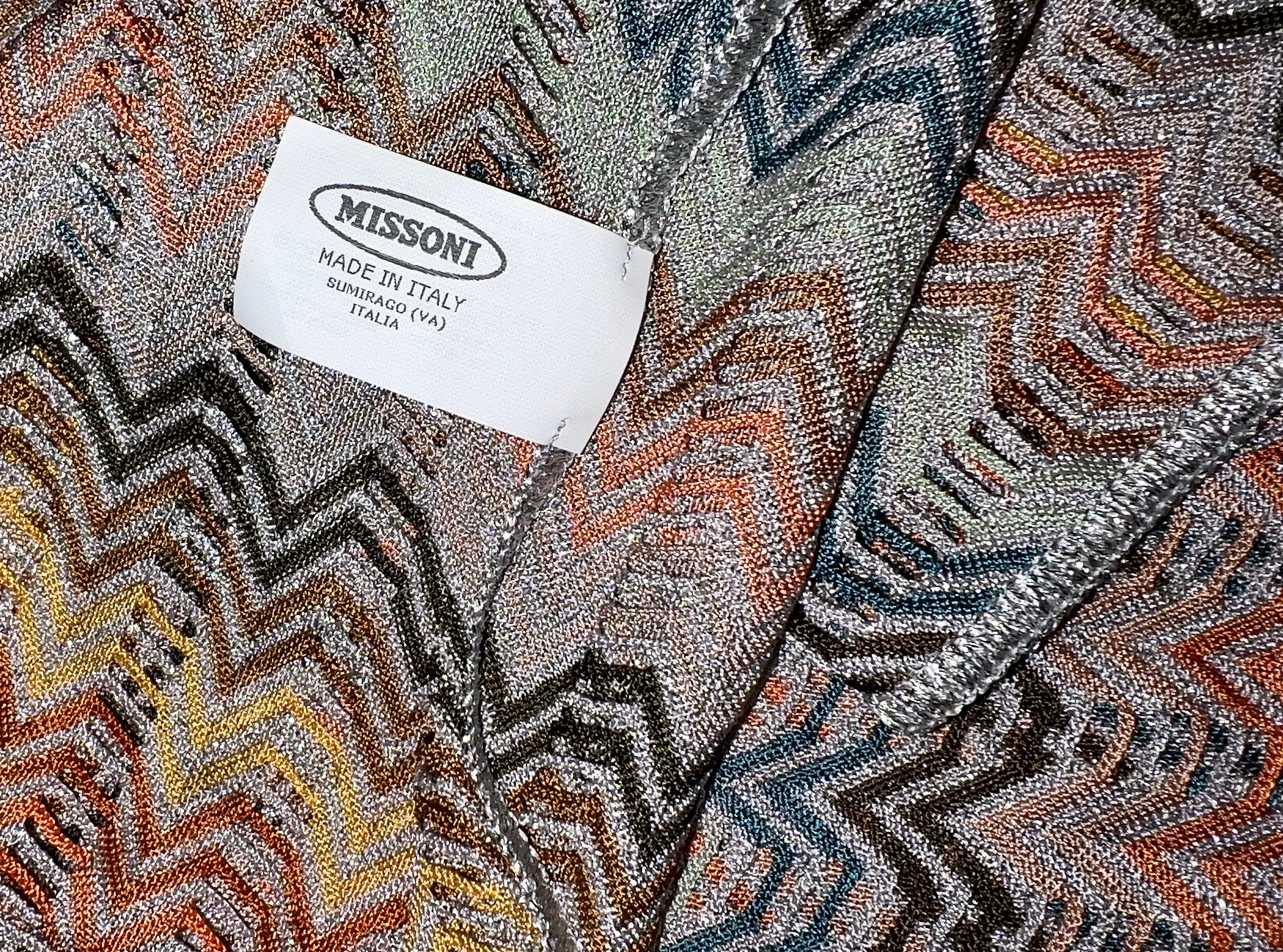 NEW Missoni Multicolor Silver Metallic Lurex Crochet Knit Kaftan Tunic Dress S For Sale 3