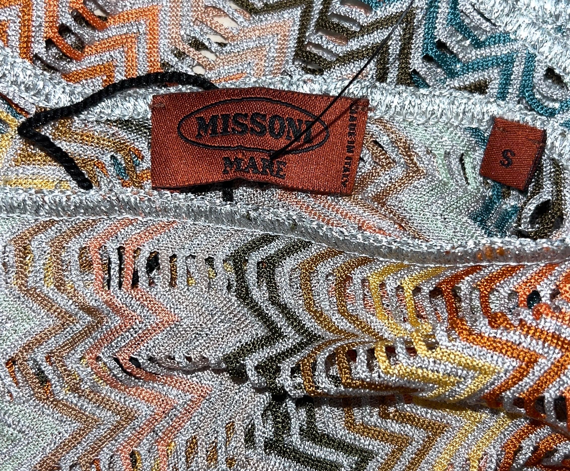 NEW Missoni Multicolor Silver Metallic Lurex Crochet Knit Kaftan Tunic Dress S For Sale 4