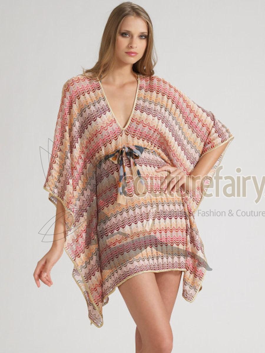 NEW Missoni Multicolor Silver Metallic Lurex Crochet Knit Kaftan Tunic Dress S For Sale 5