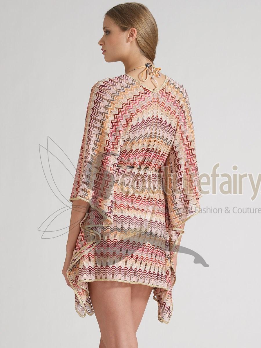 NEW Missoni Multicolor Silver Metallic Lurex Crochet Knit Kaftan Tunic Dress S For Sale 6