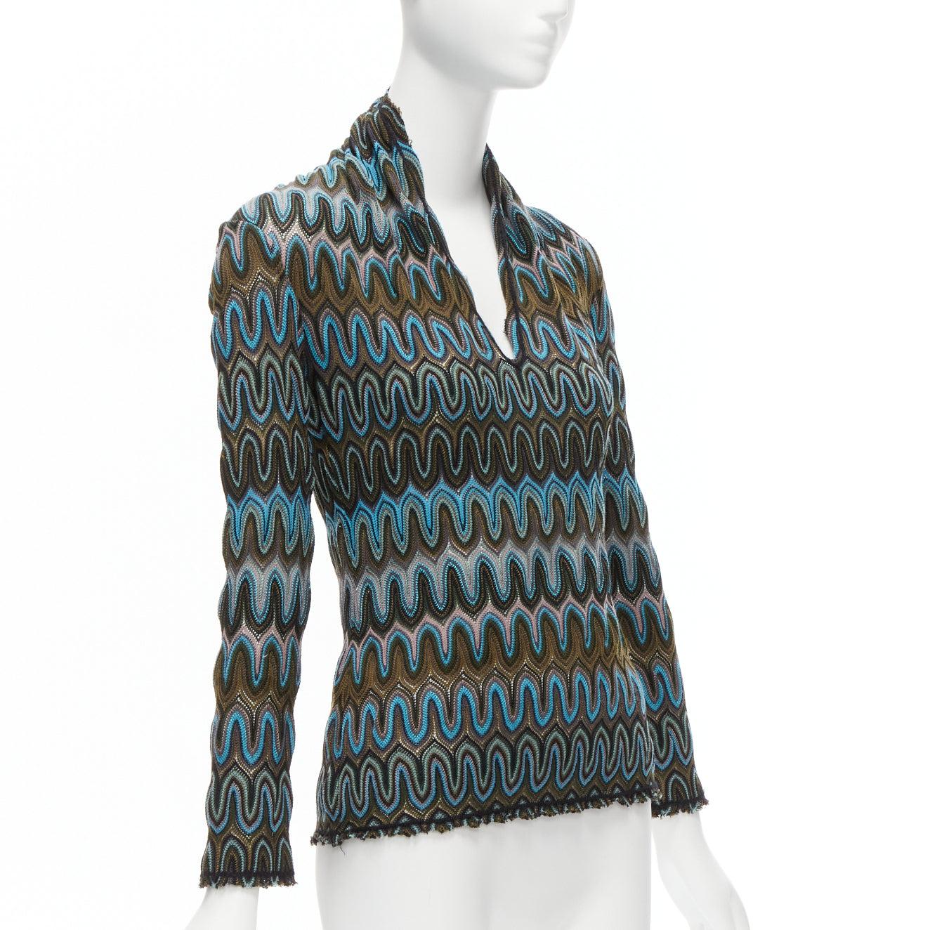 new MISSONI multicolour graphic chevron knit V-neck long sleeve sweater top IT40 In New Condition In Hong Kong, NT
