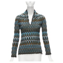 new MISSONI multicolour graphic chevron knit V-neck long sleeve sweater top IT40