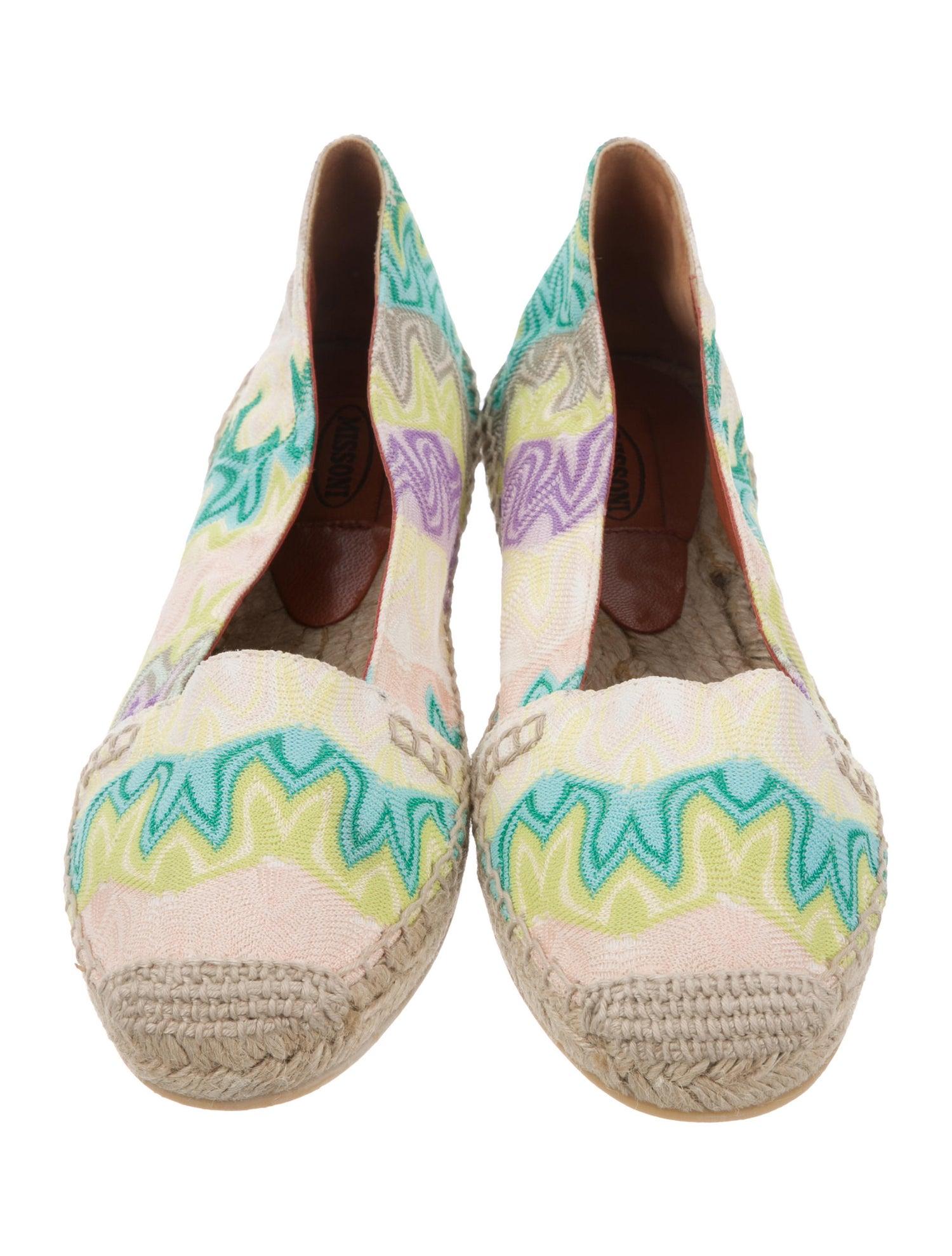 Beige NEW Missoni Pastels Crochet Knit Canvas Espadrilles Flats Shoes