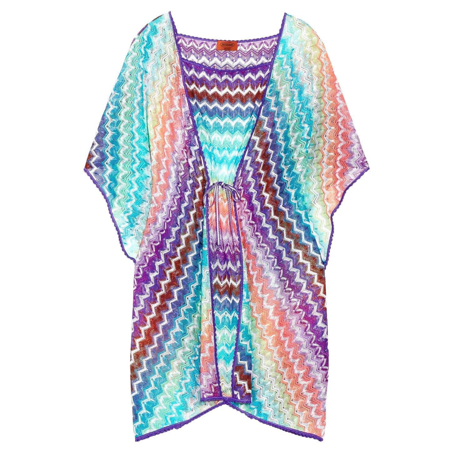 NEW Missoni Pastels Crochet Knit Kaftan Tunic Cover Up Mini Dress 44 ...
