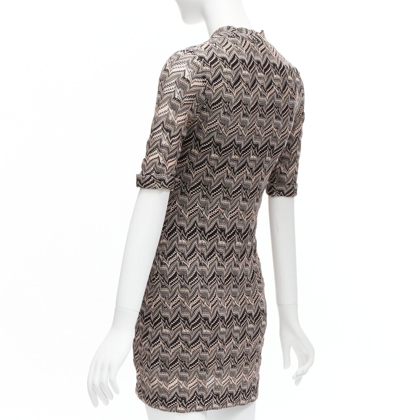 new MISSONI pink black chevron knit lace knit V-neck cuffed sleeve mini dress IT For Sale 2