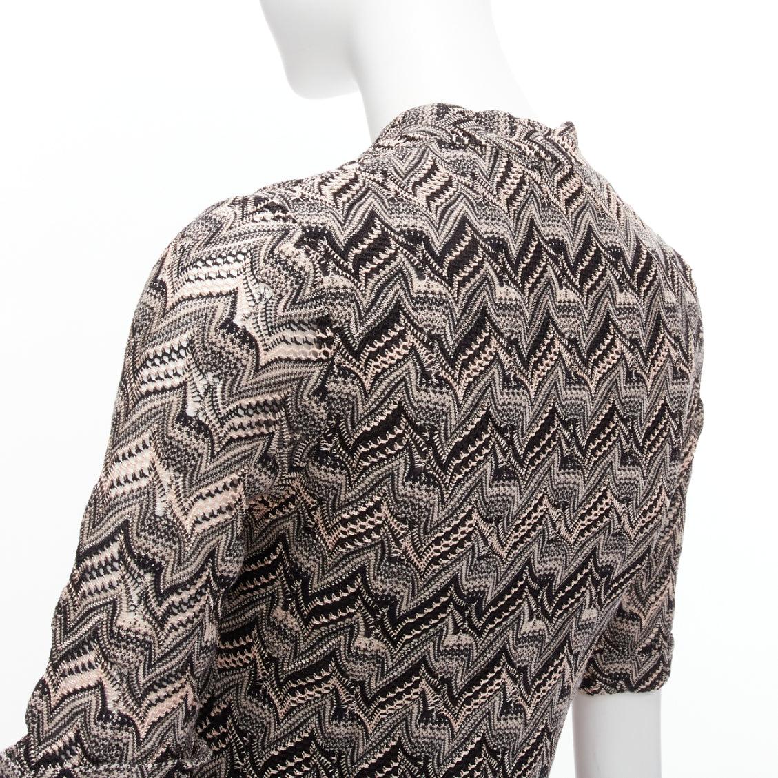 new MISSONI pink black chevron knit lace knit V-neck cuffed sleeve mini dress IT For Sale 3