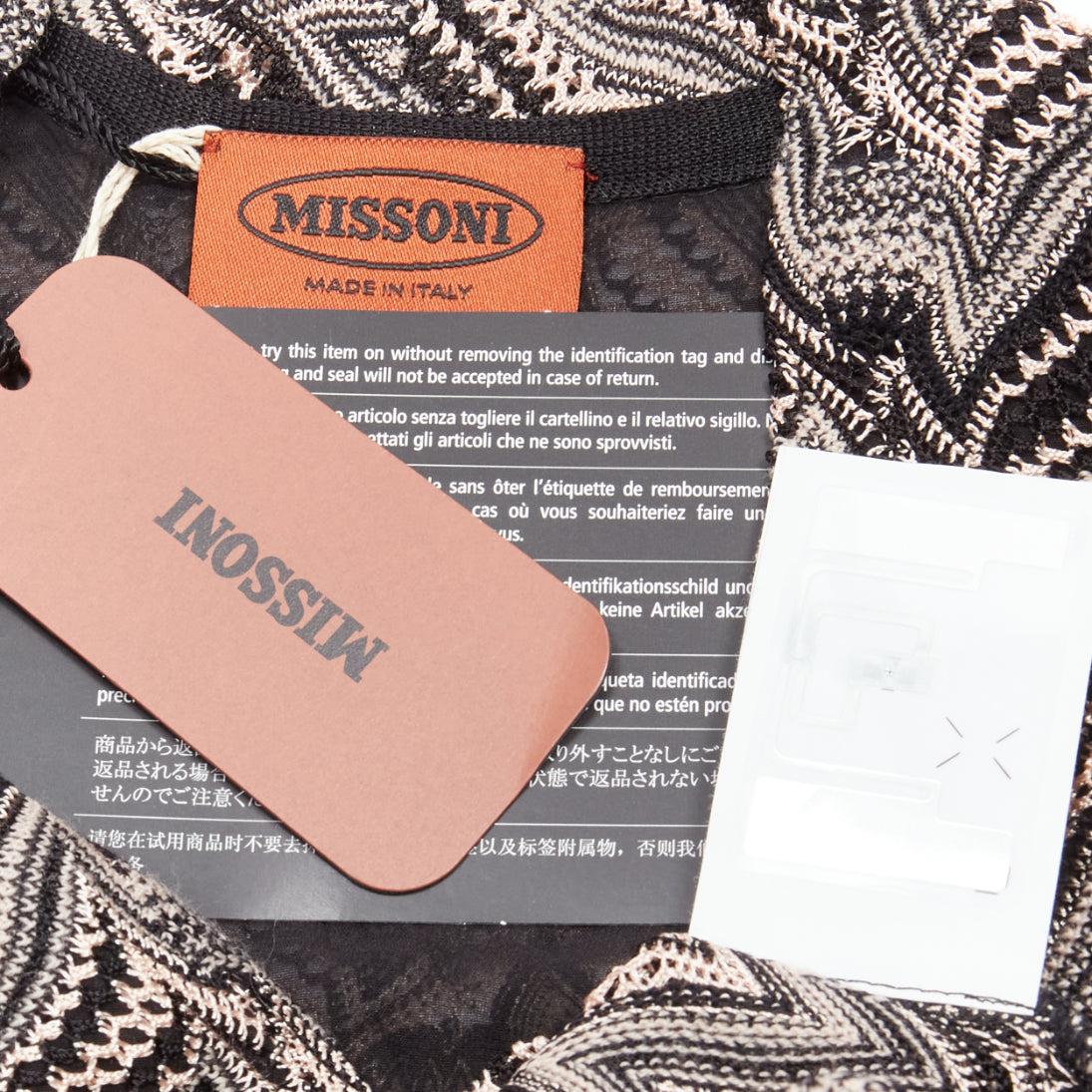 new MISSONI pink black chevron knit lace knit V-neck cuffed sleeve mini dress IT For Sale 5
