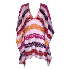 NEW Missoni Pink Multicolor Crochet Knit Kaftan Tunic Cover Up Mini Dress S