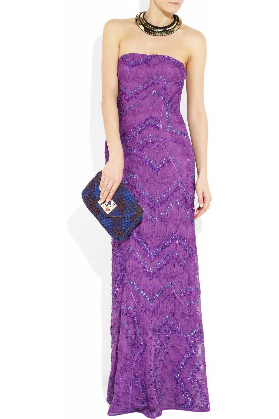 NEW Missoni Purple Embroidered Crochet Knit Evening Gown Maxi Dress 42 For Sale 1