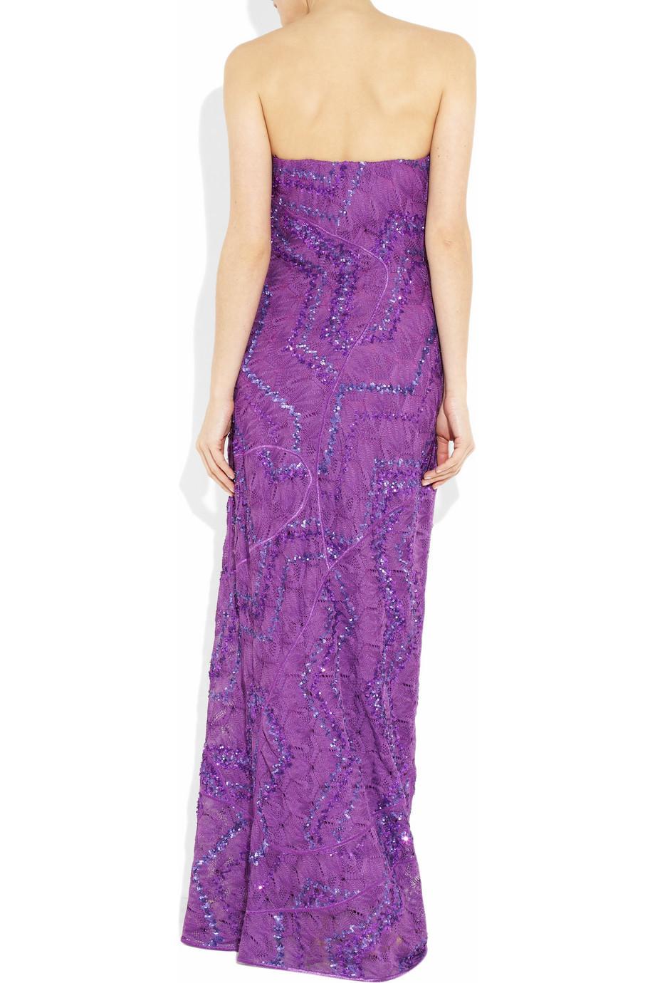 NEW Missoni Purple Embroidered Crochet Knit Evening Gown Maxi Dress 42 For Sale 2