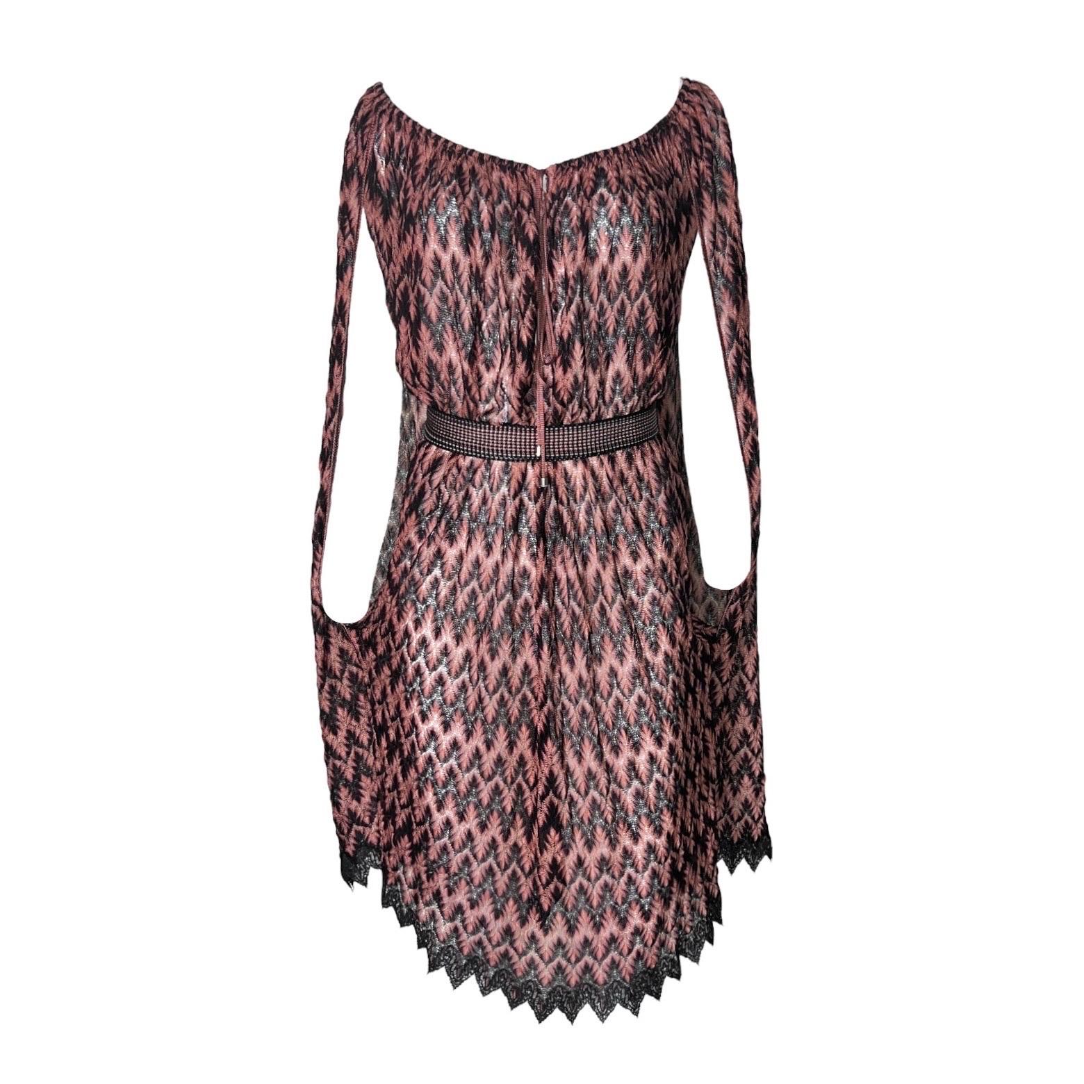 NEW Missoni Rare Belted Cape Dress Peek-a-boo neckline & Lace Trimming S For Sale 2