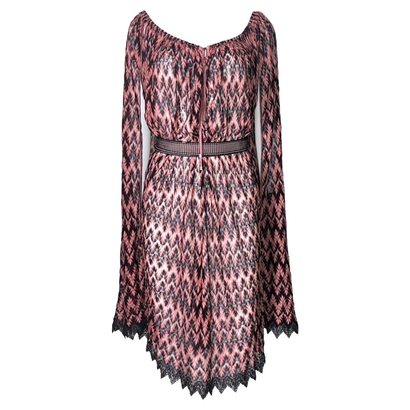 NUEVO Missoni Raro Vestido con Capa y Cinturón Escote y Adornos de Encaje S