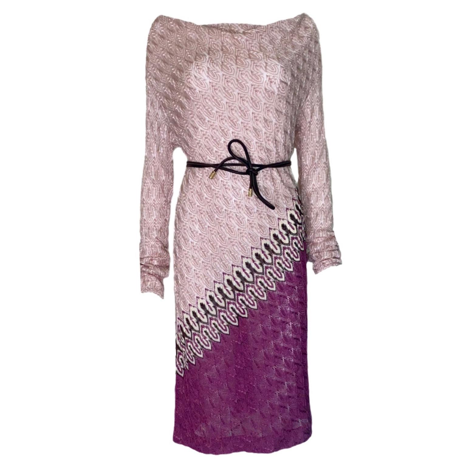 NEW Missoni Signature Chevron ZigZag Crochet Knit Dress with Leather Belt 42