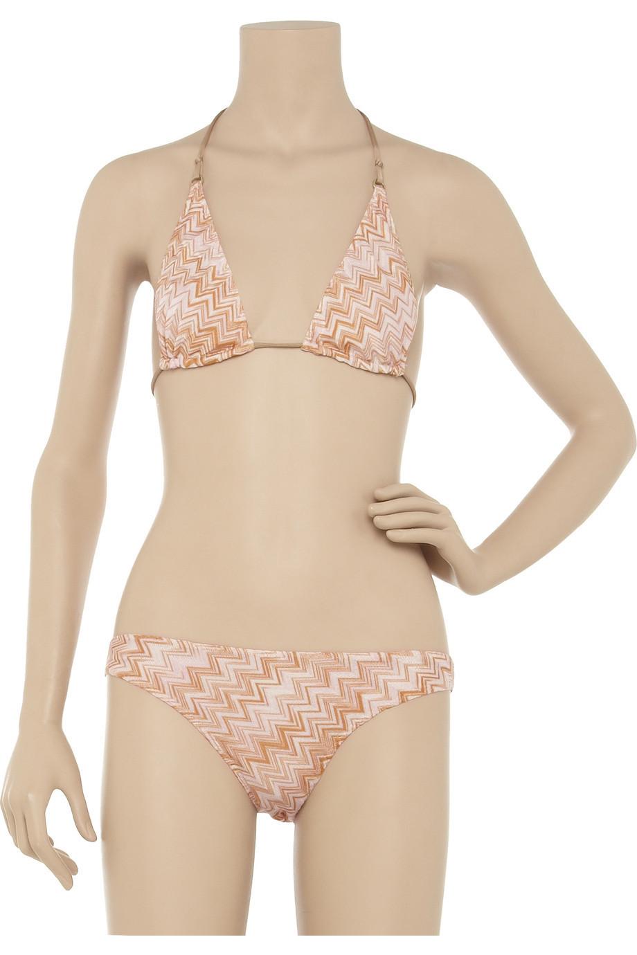 This stunning Missoni bikini is a '70s-inspired poolside piece. Team this classic crochet knit bikini with the matching kaftan for a beautifully bold vacation look.

Two pieces bikini
Tiestring, hardware on ends engraved 