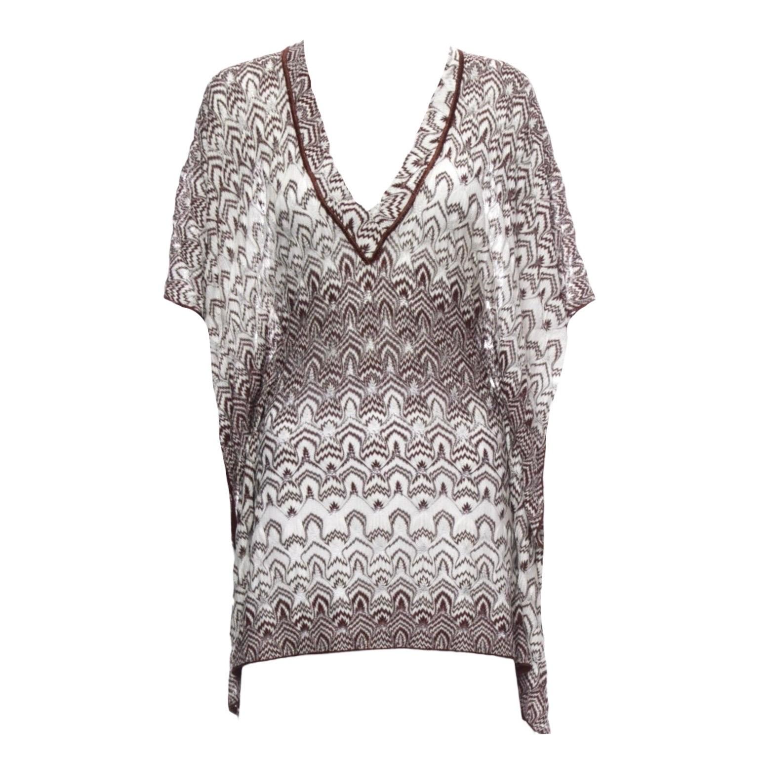 NEW Missoni Signature Chevron Zigzag Crochet Knit Coverup Kaftan Dress 42 For Sale