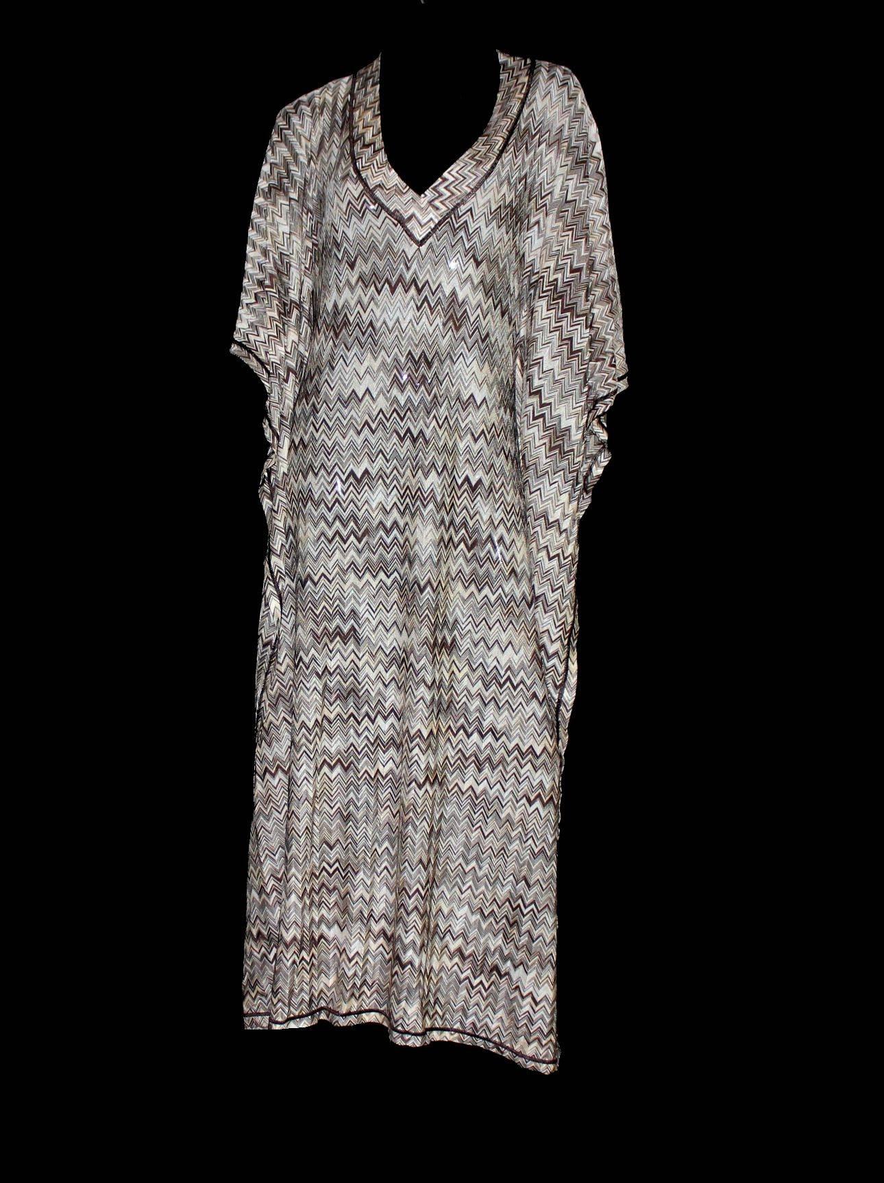 Gray NEW Missoni Signature Chevron Zigzag Crochet Knit Maxi Kaftan Dress M For Sale