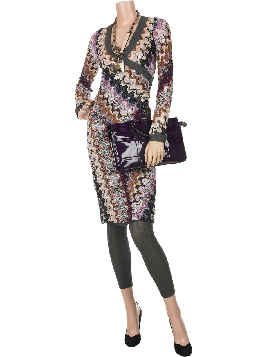 Donna NUOVO Missoni Signature Chevron Zigzag Knit Wrap Style Dress 40 in vendita