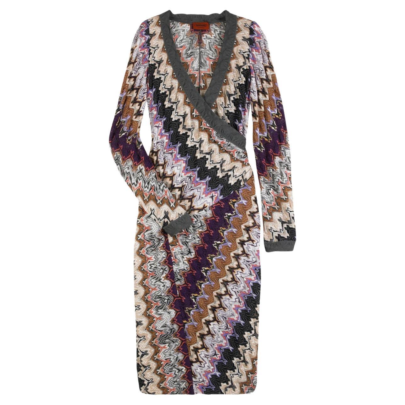 NUOVO Missoni Signature Chevron Zigzag Knit Wrap Style Dress 40 in vendita
