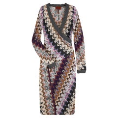 NEW Missoni Signature Chevron Zigzag Knit Faux Wrap Dress 40